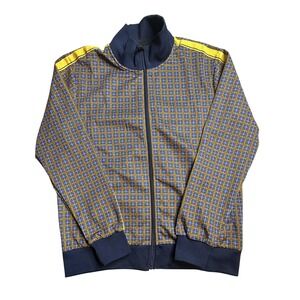 Jian Wang Track Jacket Mens XL Blue Plaid Full Zip Pockets Retro Style Athletic